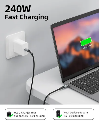 Vista 2 de Cable USB C a USB C, cable de carga rápida USB C a C de 240 W