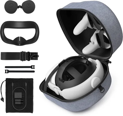 Vista 3 de KIWI design Correa cómoda para la cabeza con funda de transporte accesorios compatibles con Quest 2