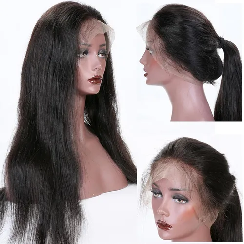 Vista 13 de KUN Light Yaki - Peluca de cabello humano lacio con flequillo para mujeres negras, pelucas de encaje 360 con flequillo, cabello humano prearrancado