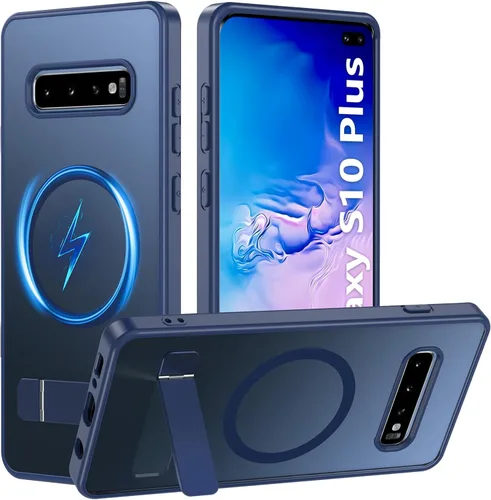 Vista 12 de BESINPO Funda magnética para Samsung Galaxy S10 Plus, [con patada invisible incorporada][grado militar a prueba de golpes] Funda delgada translúcida