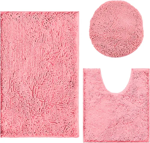 Vista 10 de Juego de 3 alfombras de baño de felpilla ultrasuave, antideslizante y súper absorbente, parte inferior de PVC fuerte, lavable a máquina, para Negro