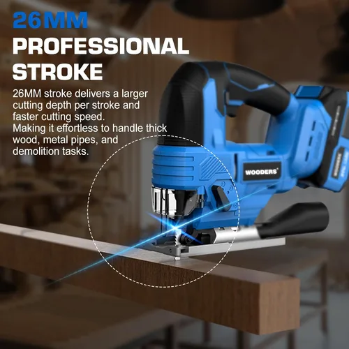 Vista 5 de Sierra de calar inalámbrica sin escobillas de 20 V con batería de 4.0 Ah 3200SPM, carrera de 1 pulgada Heavy-Duty Variable Speed Jigsaw Tool with