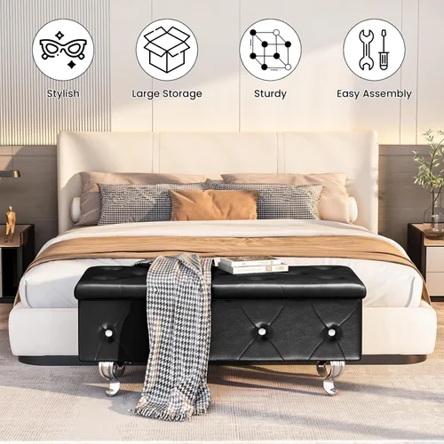 Vista 7 de DKLGG Banco otomano de almacenamiento para dormitorio, banco de entrada tapizado con patas y bisagra de seguridad, banco de almacenamiento pequeño