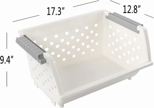 Vista 3 de Bringer Paquete de 4 cestas de almacenamiento apilables de plástico, cesta organizadora apilable de cocina, color blanco