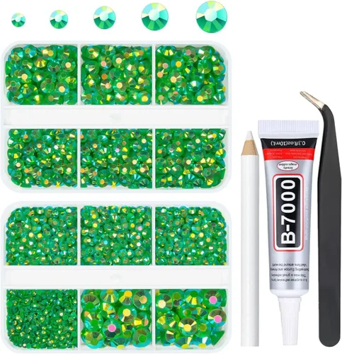 Vista 28 de qiipii Diamantes de imitación de resina AB verde aguamarina con pegamento B7000 para manualidades deslumbrantes de 2mm-6mm piedras gelatinosas