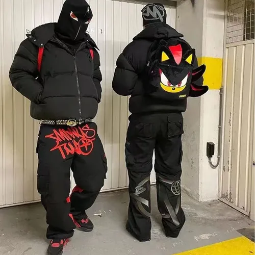 Vista 6 de Pantalones cargo para mujer, Y2K, cintura alta, holgados, pantalones de mezclilla, hip hop, rock, menos, dos pantalones deportivos sueltos
