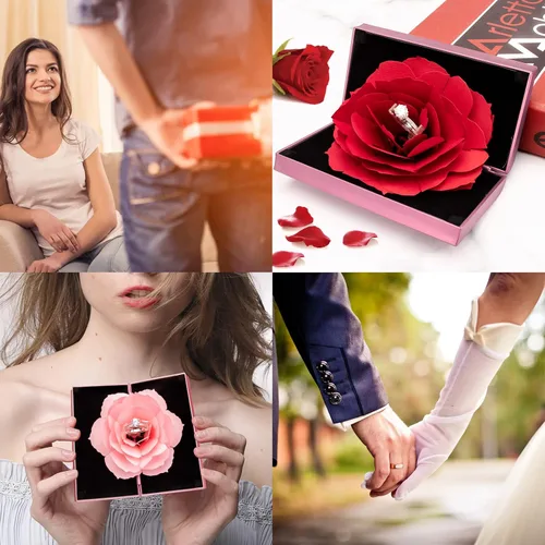 Vista 7 de Caja de anillos de compromiso, caja de anillos de rosa, soporte de almacenamiento de joyas sorpresa para mujer como propuesta de compromiso, anillo