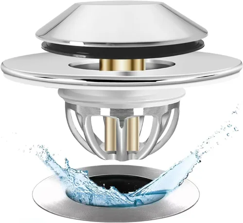 Vista 7 de Anlige Colador de drenaje para lavabo de baño, 2PCS Tapón emergente 3 en 1 para lavabo de baño con cesta de latón extraíble atrapa cabellos, tapón