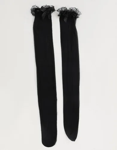 Vista 5 de Mobbunny Conjunto de mucama superior e inferior con medias para disfraz de cosplay de sirvienta con volantes de encaje