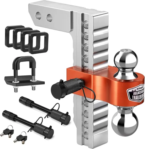 Vista 9 de Kohree Enganche de remolque ajustable de 6 pulgadas compatible con receptor de 2 pulgadas, bola doble sólida de 2" y 2-5/16" (12,500 LBS GTW)