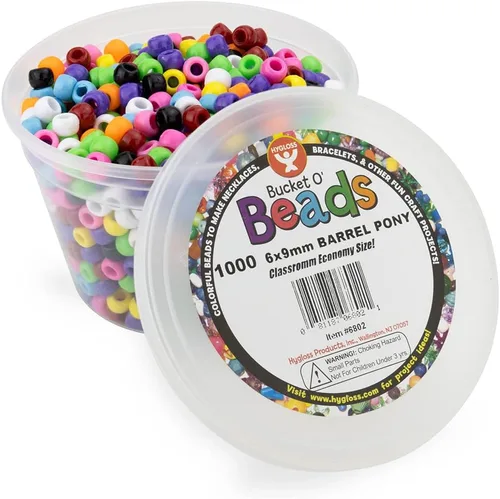 Vista 2 de Hygloss Productos Cubo O'Beads Class Economy 1000 poni de barril, 0.236x0.354 in, 1,000 piezas, Multi
