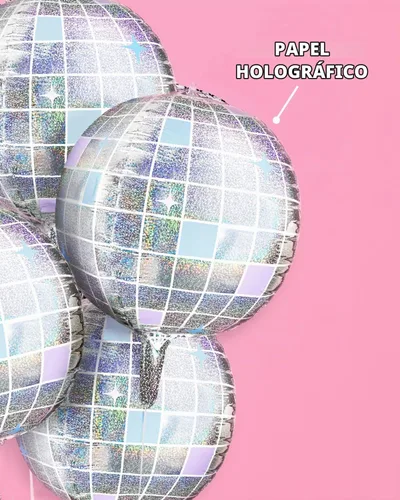 Vista 3 de xo, Fetti - Globos de bola de discoteca iridiscentes plateados, 4 unidades, para despedida de soltera