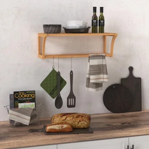 Vista 6 de ClosetMaid Estante de pared de bambú con toallero, estantes de almacenamiento de montaje en pared, estante organizador, acabado natural