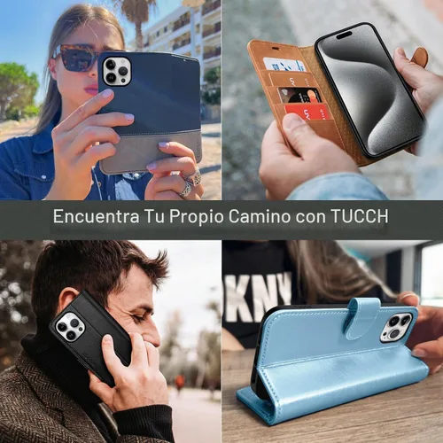 Vista 9 de TUCCH Funda tipo cartera para iPhone 15 Pro Max (6.7") 2023, 4 tarjeteros Negro