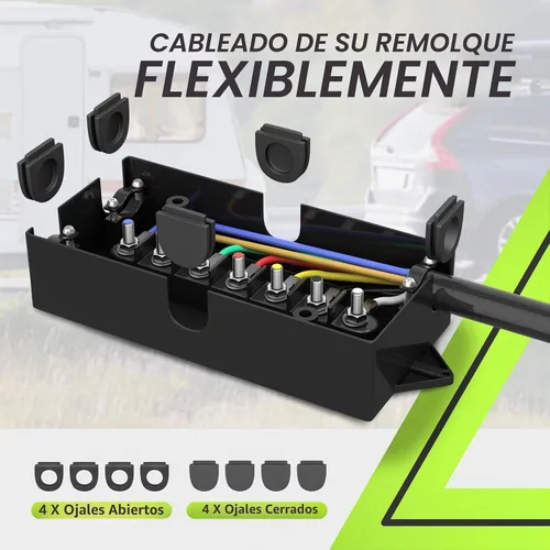 Vista 5 de RVMATE Kit de cable de remolque de 7 vías y 8 pies, incluye soporte para enchufe y conector de remolque arnés de cableado con caja de conexiones