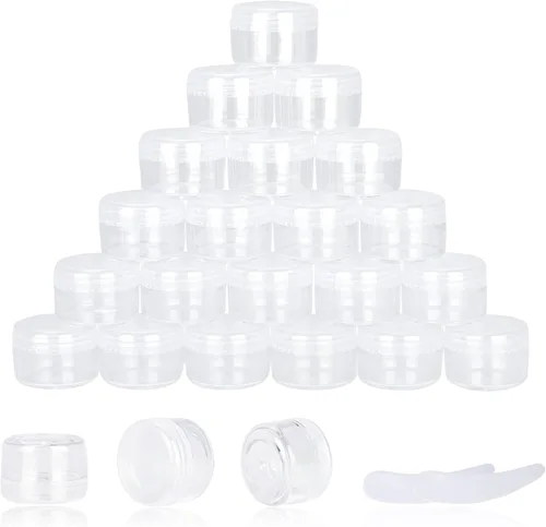 Vista 18 de 50 unidades de 5 gramos de envases de muestra, tarros vacíos de 5 ml con tapas, pequeños envases cosméticos, tarros de muestra mini con 4 cucharas