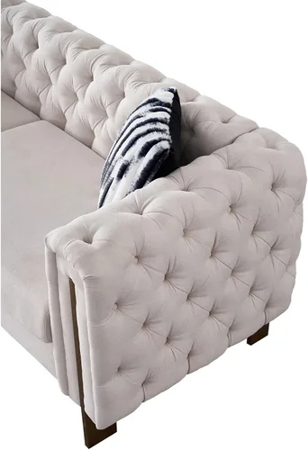 Vista 6 de Daesar Sofá moderno para sala de estar, sofá de lino con brazos cuadrados, 84.25 pulgadas con sofá, color beige