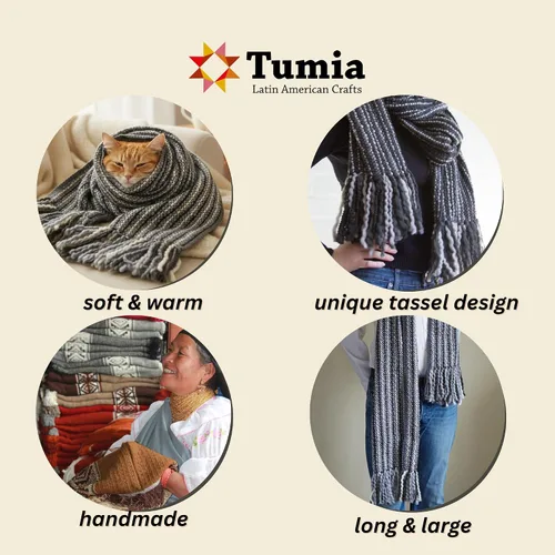 Vista 11 de Tumia LAC - Bufanda de lujo extra larga gruesa a rayas - Hecho a mano y muy cálido - Unisex