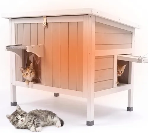 Vista 10 de Petscosset Insulated Outdoor Cat House, Weatherproof Feral Cat Shelter