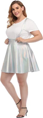 Vista 3 de HDE Falda de tirantes metálica brillante de talla grande con cintura alta holográfica, Metálico