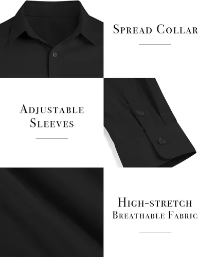 Vista 5 de ZAFUL Camisas de vestir para hombre, ajustadas, con botones, de manga larga, con cuello elástico, de algodón, sin arrugas, con botones