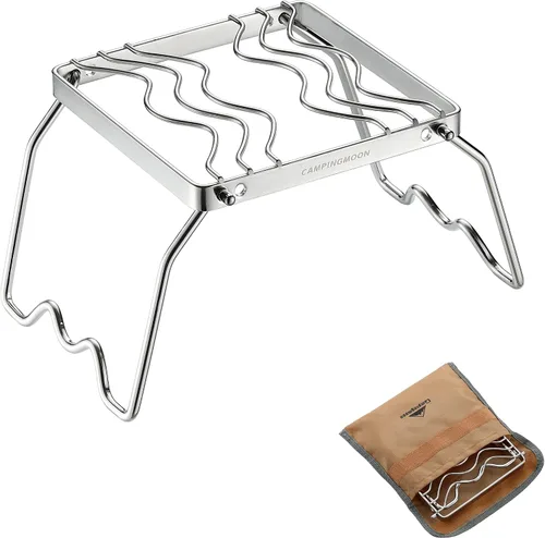 Vista 9 de Campingmoon - Parrilla plegable portátil para fogata de campamento sobre fuego, estufas divididas de acero inoxidable 304