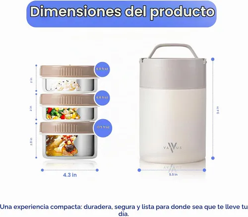 Vista 3 de Tarro de alimentos aislado de 60 onzas con tapa para sostener el teléfono – Lonchera de acero inoxidable con 3 compartimentos – Bento térmico a