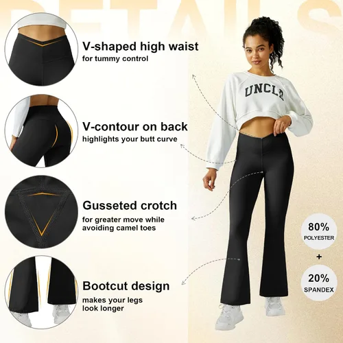Vista 5 de FireSwan Pantalones de yoga acampanados para mujer, cintura en V, leggings acampanados, cintura alta, corte de bota, pantalones de entrenamiento