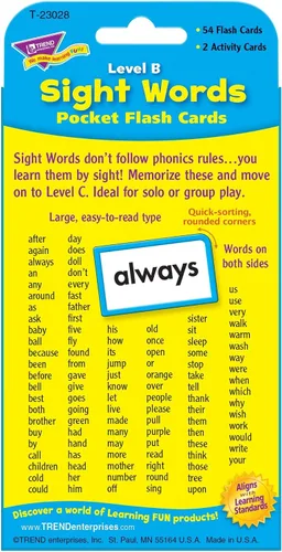 Vista 4 de Trend Enterprises: Sight Words - Tarjetas flash de bolsillo de nivel B, ideal para desarrollar habilidades y preparación de pruebas, 56 tarjetas