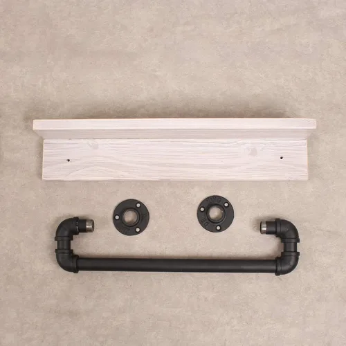 Vista 8 de MBQQ Estante de tubo industrial, estante de pared rústico con toallero, toalleros de granja de 20 pulgadas para baño, estantes flotantes montados