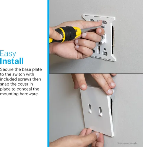 Vista 3 de Power Gear Cubierta de pared sin tornillos de doble palanca, 4.75 pulgadas de alto x 4.75 pulgadas de largo, placa de cubierta de interruptor