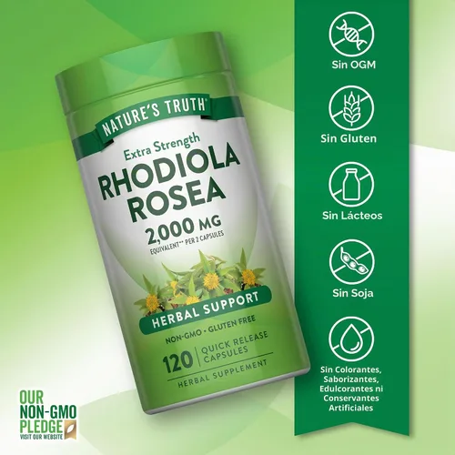 Vista 3 de Nature's Truth Rhodiola Rosea 120 Cápsulas Suplemento de extracto sin OMG y sin gluten