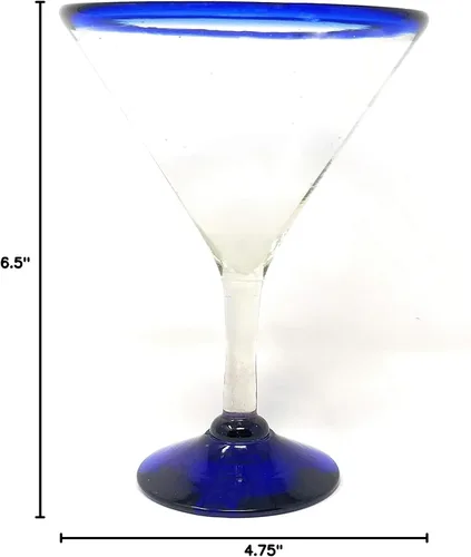 Vista 7 de Juego de 4 vasos de Margarita modernos soplados a mano con borde azul (12 onzas)