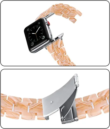 Vista 3 de JOYOZY Correa de resina de moda compatible con Apple Watch 9/8/7/6/5/4/3/2/1, correa iWatch con hebilla de acero inoxidable para Apple Watch
