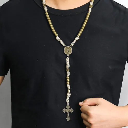 Vista 4 de Nazareth Store - Juego de Rosarios de Paracord con Cuentas de Aleación, Collar de Rosario Rugoso y Rosario de Una Década Fuerte y Pesado con Cordón