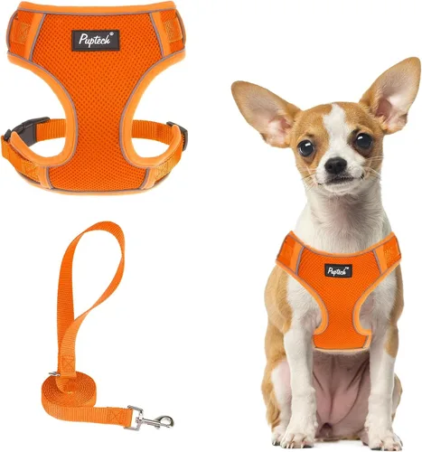 Vista 39 de PUPTECK Juego de arnés y correa para perro pequeño, arnés ajustable sin tirones para cachorro, chaleco de malla suave reflectante para mascotas