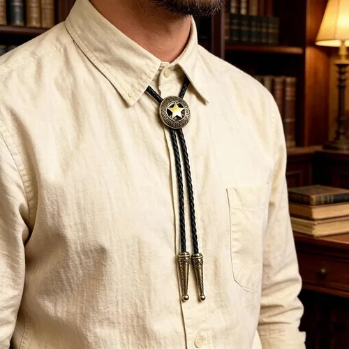Vista 3 de BRBAM - Corbata de cuero estilo retro con diseño de vaquero occidental y estrella solitaria para hombre Estilo 3 - Bronce