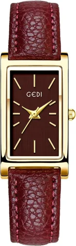 Vista 19 de Reloj de cuarzo para mujer Carlien, elegante reloj de vestir rectangular con correa de cuero y corona de cristal azul Rosa Negro