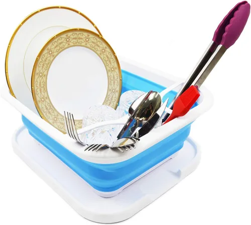 Vista 10 de SAMMART Escurridor de platos plegable con bandeja, juego de escurridor plegable, organizador de vajilla portátil, bandeja de almacenamiento