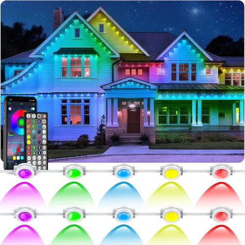 Vista 10 de Tira de luces LED inteligentes, con sincronización de música, 5050 RGB, luces que cambian de color, aplicación Bluetooth, control remoto por