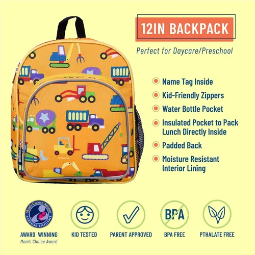 Vista 4 de Wildkin - Mochila infantil de 12.0in con alfombrilla de felpa para siesta (en construcción)