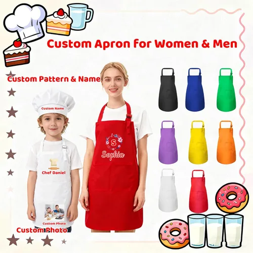 Vista 2 de Delantal personalizado para niños, mujeres y hombres con foto de texto, delantal personalizado para mujeres, delantales de chef para hombres