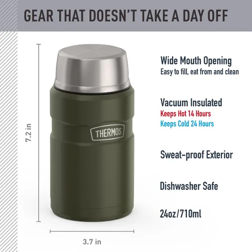 Vista 2 de THERMOS Stainless King - Tarro de alimentos aislado al vacío, 24 onzas, verde militar