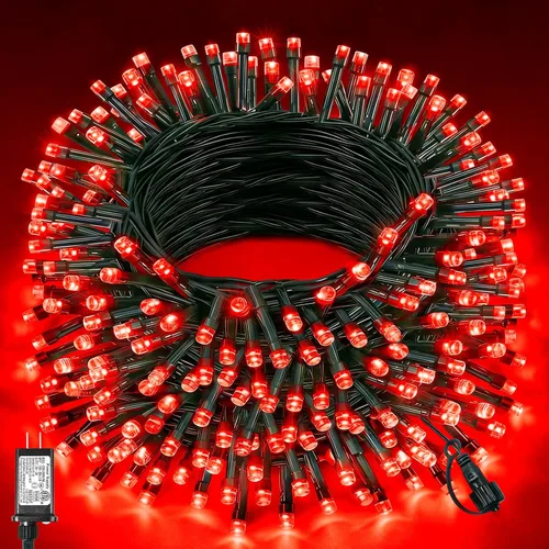 Vista 40 de Tira de luces LED de Navidad de 40 pies para exteriores, luces rojas y blancas de Navidad impermeables, 8 modos y temporizador, luces de árbol