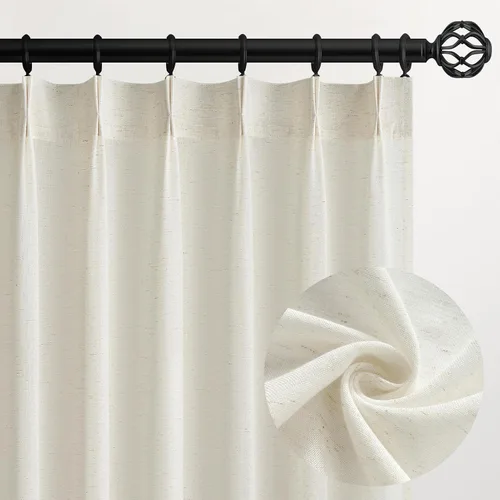 Vista 30 de Topfinel 2 paneles de cortinas plisadas de lino beige y blanco de 63 pulgadas de largo, para dormitorio y sala de estar, cortinas semitransparentes