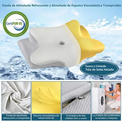 Vista 2 de Cervical Pillow for Neck Pain Relief, Ergonomic Neck Pillow for Sleeping, Cooling Memory Foam Pillows for Neck Support, Orthopedic Pillow Contour