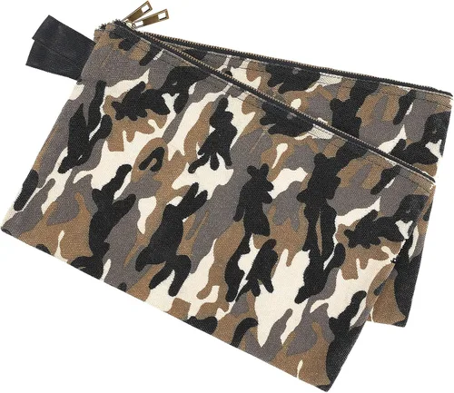 Vista 6 de Bolsa de almacenamiento de herramientas de camuflaje de lona encerada con cremallera, resistente, 7.6 x 4.5 pulgadas (paquete de 2)