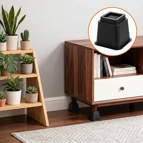 Vista 8 de Okllen Paquete de 6 elevadores de muebles de cama, elevadores de sofá resistentes de 5 pulgadas con almohadillas antideslizantes, elevadores