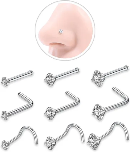 Vista 9 de Nose Rings Hoop and Nose Studs Sets for Women Men,Hypoallergenic 316L Surgical Stainless Steel Hinged Clicker Segment Nose Rings Hoop Helix