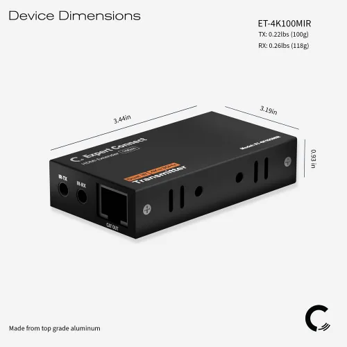 Vista 6 de ET4K100MIR 4K @30Hz HDMI 1.4 Extensor sobre Cat5e/Cat6/Cat7 - 330 pies (328.1 ft), HDCP 1.4, con doble paso IR, bucle HDMI y protección contra